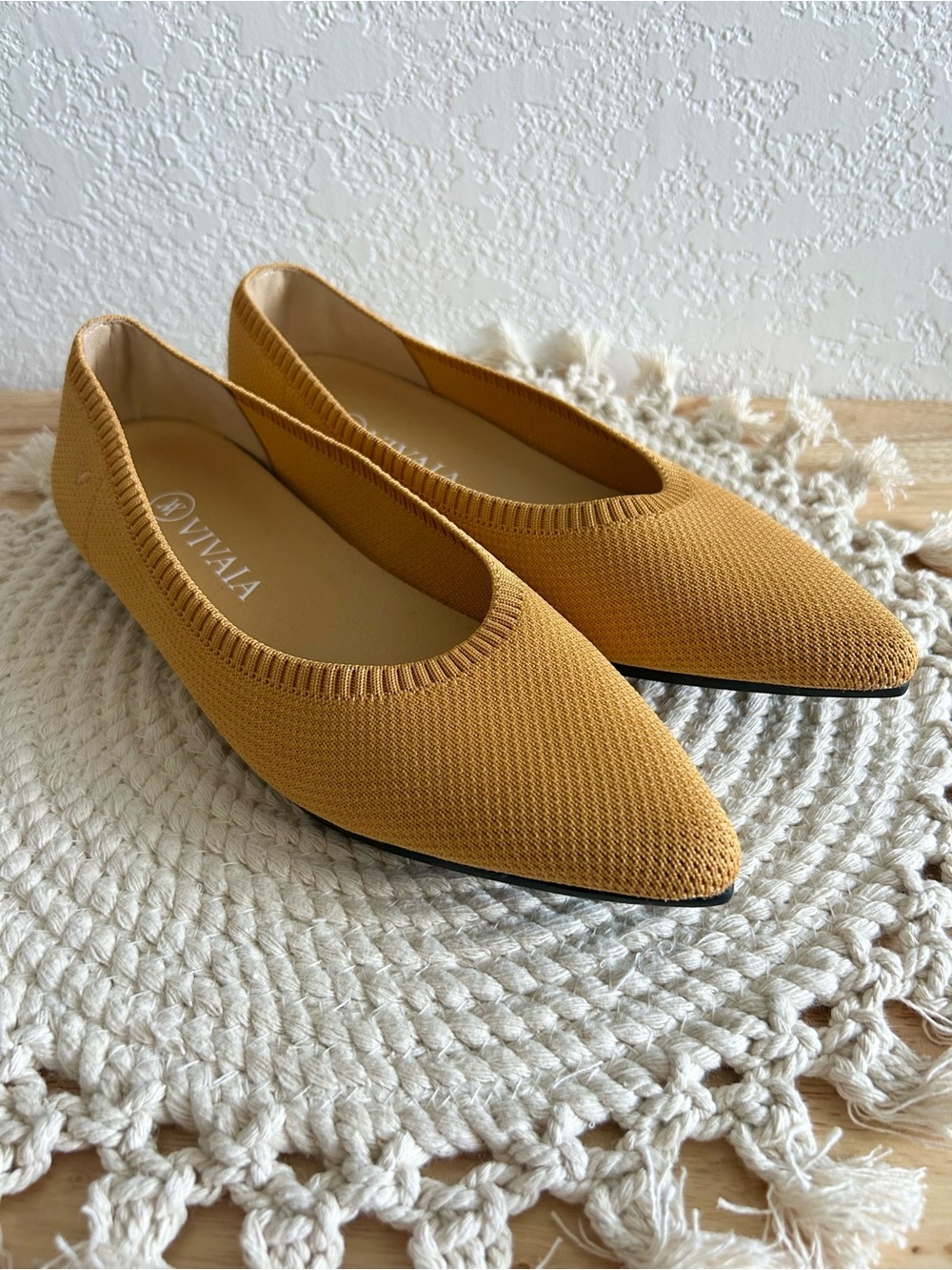 Vivaia Golden Ginger Yellow Pointed Toe Ballet Flats